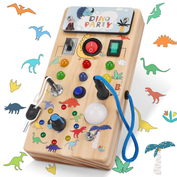 Hoarosall Dinosaur Busy Board with 8 LED Light switches, Toddler Montessori Busy Board, Light Switch Toys Sensory Toys Montessori Toys for 1+ Year Old Baby,Toddler,boy