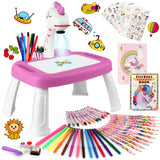 Hoarosall Drawing Projector,Arts and Crafts for Kids,Include Drawing Board with Music,Color Pens,Pencils,Crayons,Scrapbook,Sticker Book,Unicorn Stickers,Stamps,Toy for Girls & Boys 3+ Year Old