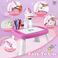 Hoarosall Drawing Projector,Arts and Crafts for Kids,Include Drawing Board with Music,Color Pens,Pencils,Crayons,Scrapbook,Sticker Book,Unicorn Stickers,Stamps,Toy for Girls & Boys 3+ Year Old